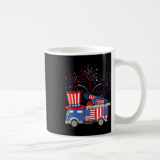 Funny Uncle Sam Firetruck and Fireworks Usa Flag 4 Kaffeetasse (Rechts)