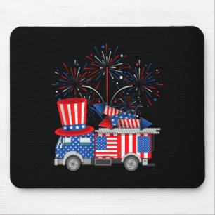 Funny Uncle Sam Firetruck and Fireworks Usa Flag 4 Mousepad