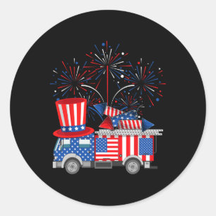 Funny Uncle Sam Firetruck and Fireworks Usa Flag 4 Runder Aufkleber