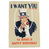 Funny Uncle Sam Patriotic Birthday Mittlere Geschenktüte (Vorderseite)