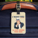 Funny Uncle Sam Patriotic Custom Message Gepäckanhänger<br><div class="desc">Onkel Sam ist hier, um Ihr Gepäck vor grauen Händen behalten. Sie können den roten Text auf der Vorderseite des Tags mit Ihrer eigenen Nachricht anpassen. Der Rücken steht Ihnen zur Verfügung, um Ihre Kontaktdaten oder andere Nachrichten hinzuzufügen. Dieses Gepäckanhänger ist im Stil des klassischen Uncle Sam Rekrutierungspakets für ein...</div>