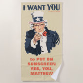 Funny Uncle Sam Patriotic Custom Message Strandtuch (Vorderseite)