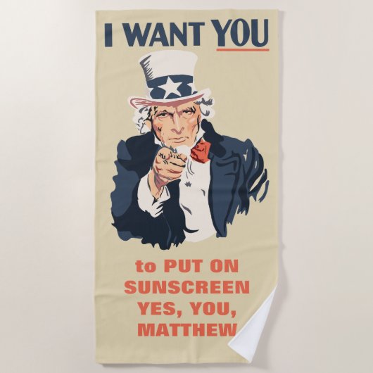Funny Uncle Sam Patriotic Custom Message Strandtuch (Vorderseite)