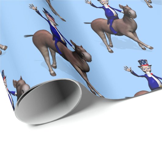 Funny Uncle Sam Riding on Donkey Geschenkpapier (Rolleneckpunkt)
