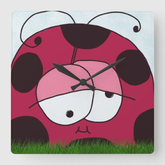 Funny und Chubby Ladybug Quadratische Wanduhr (Vorderseite)