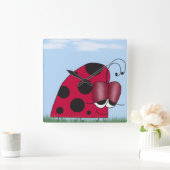 Funny und Euphoric Ladybug Painting Quadratische Wanduhr (Zuhause)