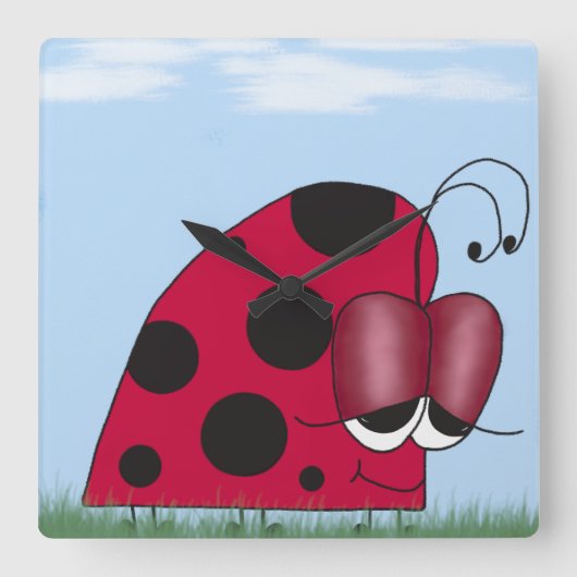 Funny und Euphoric Ladybug Painting Quadratische Wanduhr (Vorderseite)