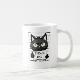 Funny und Niedlich Black Cat Mugshot Kaffeetasse
