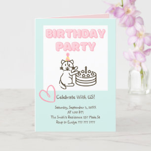 Funny und Niedlich Cat&Cake Einladung zum Geburtst