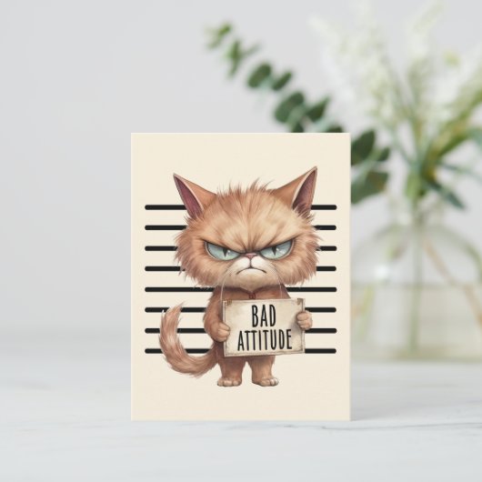 Funny und Niedlich Cat Mugshot Postkarte (Stehend Vorderseite)