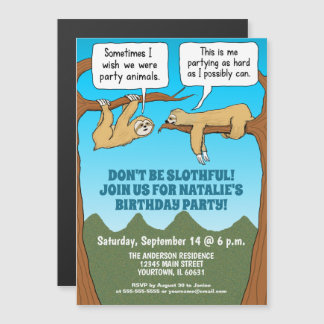 Funny und Niedliche Sloths Geburtstagsparty Einlad Magneteinladung