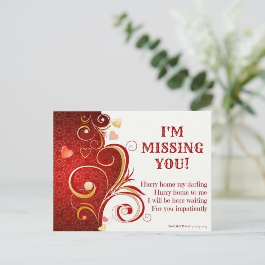 Funny und Romantik ich Miss Sie Gedicht mit Herzen Postkarte (Stehend Vorderseite)