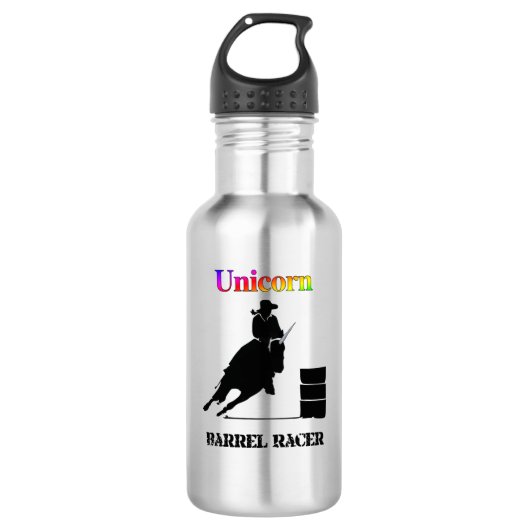 Funny Unicorn Barrel Racer Edelstahlflasche (Vorderseite)