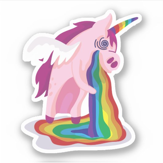 Funny Unicorn Erbrechen Regenbogen Sick Gestalten Aufkleber (Vorderseite)