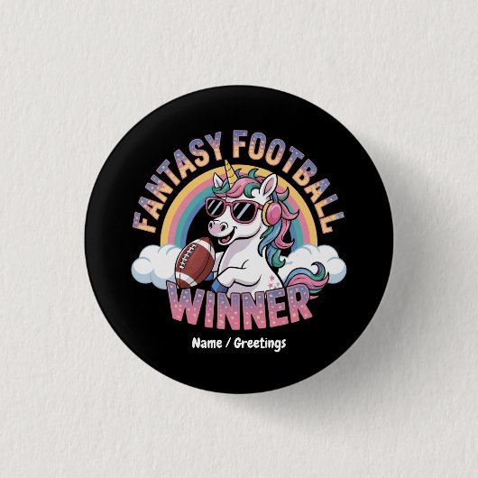 Funny Unicorn Fantasy Football Winner 2025 Style Button (Vorderseite)