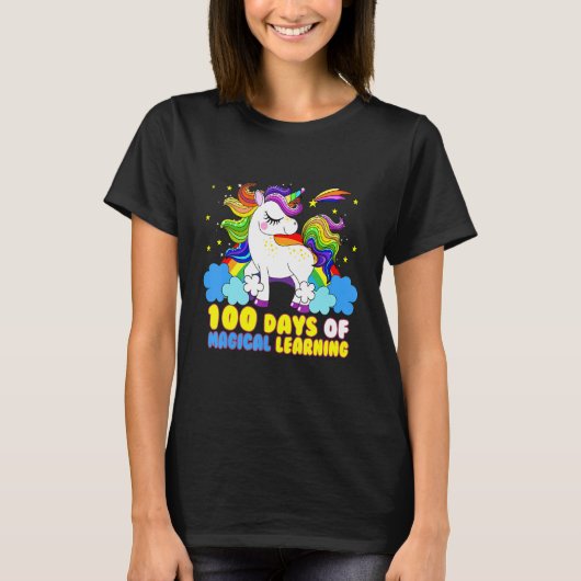 Funny Unicorn Happy 100 Days of Magical Learning 1 T-Shirt (Vorderseite)