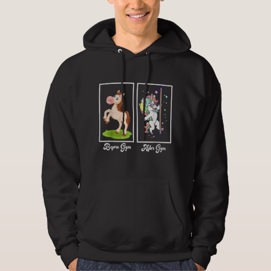 Funny Unicorn Illustration Before After Gym Hoodie (Vorderseite)