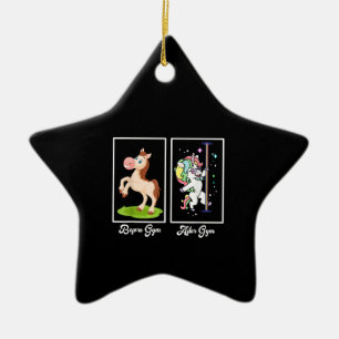 Funny Unicorn Illustration Before After Gym Keramik Ornament
