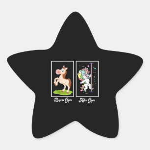 Funny Unicorn Illustration Before After Gym Stern-Aufkleber