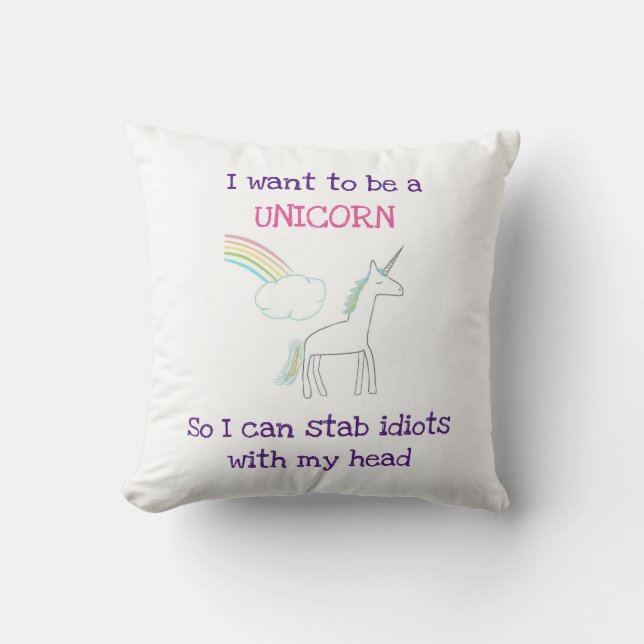 Funny Unicorn Illustration mit Sprichwort Kissen (Vorderseite)