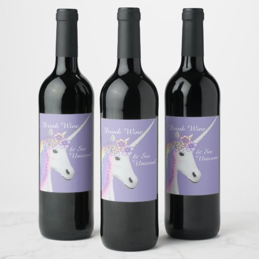Funny Unicorn Lila Wine Label Weinetikett (Flaschen)