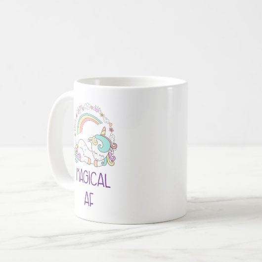 Funny Unicorn Magical AF mit Girly Decoration Kaffeetasse (Vorderseite Links)