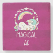 Funny Unicorn Magical AF mit Girly Decoration Steinuntersetzer (Vorderseite)