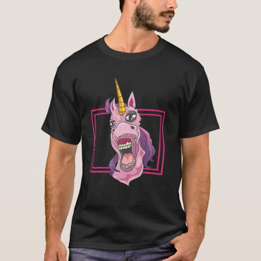 Funny Unicorn mit Zahnspange Funny Horse Lächeln T-Shirt (Vorderseite)