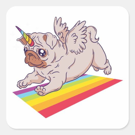 Funny Unicorn Mops Welpe Hund Hallo, Liebe Miss Yo Quadratischer Aufkleber (Vorderseite)