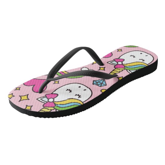 Funny Unicorn Muster Pink Magic Horse Niedlich Badesandalen (Schrägansicht)