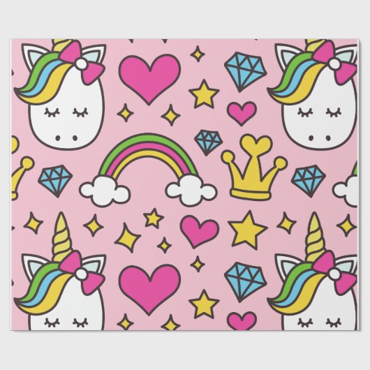 Funny Unicorn Muster Pink Magic Horse Niedlich Geschenkpapier (Flach)