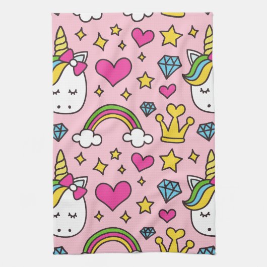 Funny Unicorn Muster Pink Magic Horse Niedlich Geschirrtuch (Vertikal)