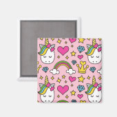 Funny Unicorn Muster Pink Magic Horse Niedlich Magnet (Vorderseite/Rückseite)