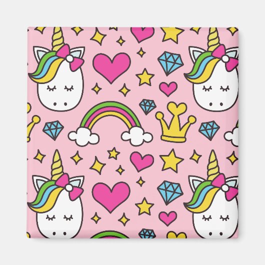 Funny Unicorn Muster Pink Magic Horse Niedlich Magnet (Vorne)
