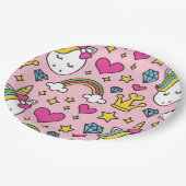 Funny Unicorn Muster Pink Magic Horse Niedlich Pappteller (Schrägansicht)