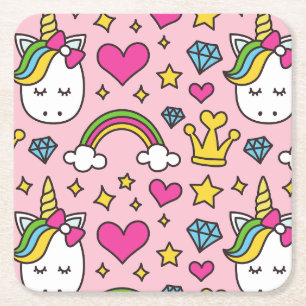 Funny Unicorn Muster Pink Magic Horse Niedlich Rechteckiger Pappuntersetzer