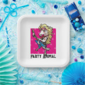 Funny Unicorn Party Animal Glam Rocker Cartoon Pappteller (Party)