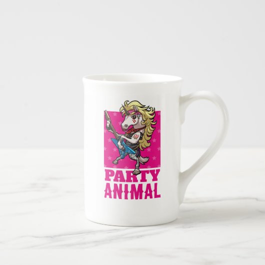 Funny Unicorn Party Animal Glam Rocker Cartoon Porzellantasse (Rechts)