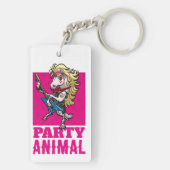 Funny Unicorn Party Animal Glam Rocker Cartoon Schlüsselanhänger (Rückseite)