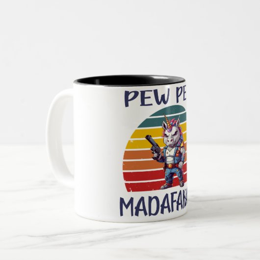 FUNNY UNICORN PEW PEW MADAFAKAS ZWEIFARBIGE TASSE (Vorderseite Links)