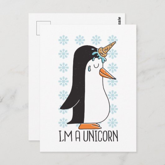 Funny Unicorn Pinguin Postcard Postkarte (Vorne/Hinten)