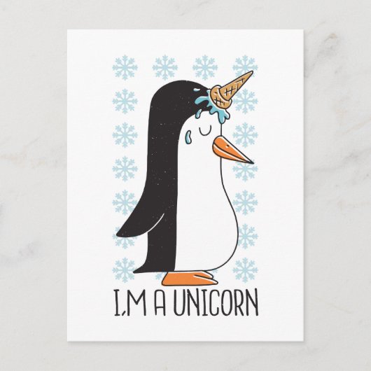 Funny Unicorn Pinguin Postcard Postkarte (Vorderseite)