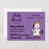 Funny Unicorn Playing Soccer Baby Shower Einladungspostkarte (Vorne/Hinten)