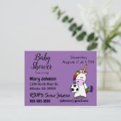 Funny Unicorn Playing Soccer Baby Shower Einladungspostkarte (Stehend Vorderseite)