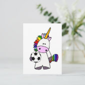 Funny Unicorn Playing Soccer Cartoon Postkarte (Stehend Vorderseite)