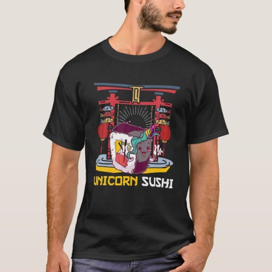 Funny Unicorn Sushi Sticks Rainbow Sushi Meme Pun T-Shirt (Vorderseite)