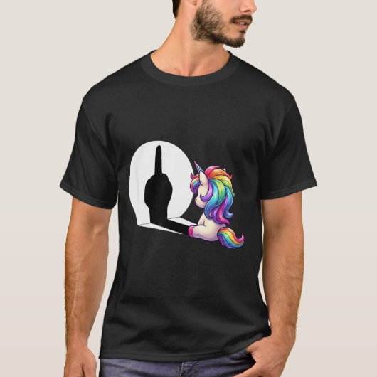 Funny Unicorn With Middle Finger Morning Grouch T-Shirt (Vorderseite)