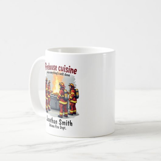 Funny Unique Cooking Firefighter Kaffeetasse (Vorderseite Links)
