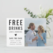 Funny Unique Free Drinks Qr Code Foto Hochzeit Save The Date (Stehend Vorderseite)