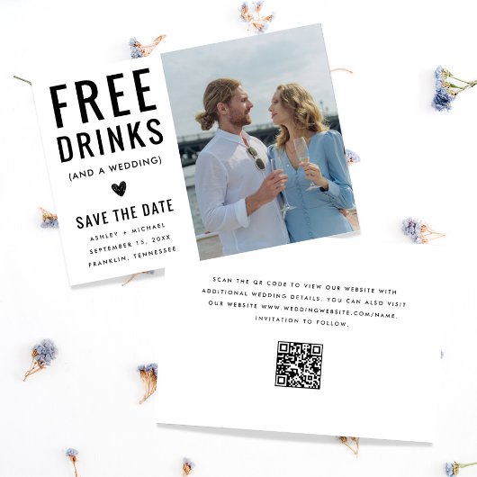 Funny Unique Free Drinks Qr Code Foto Hochzeit Save The Date